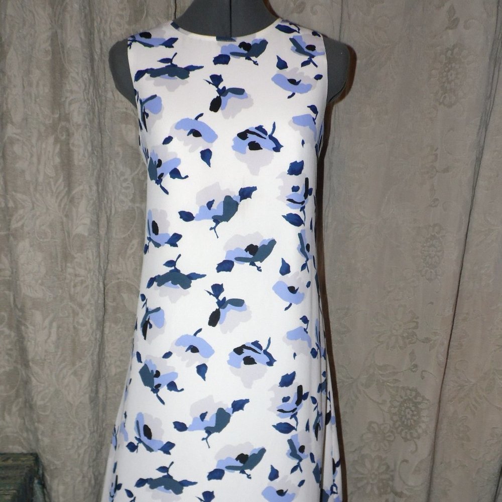 Nine West White with Navy Floral Shift Dress Sz 6